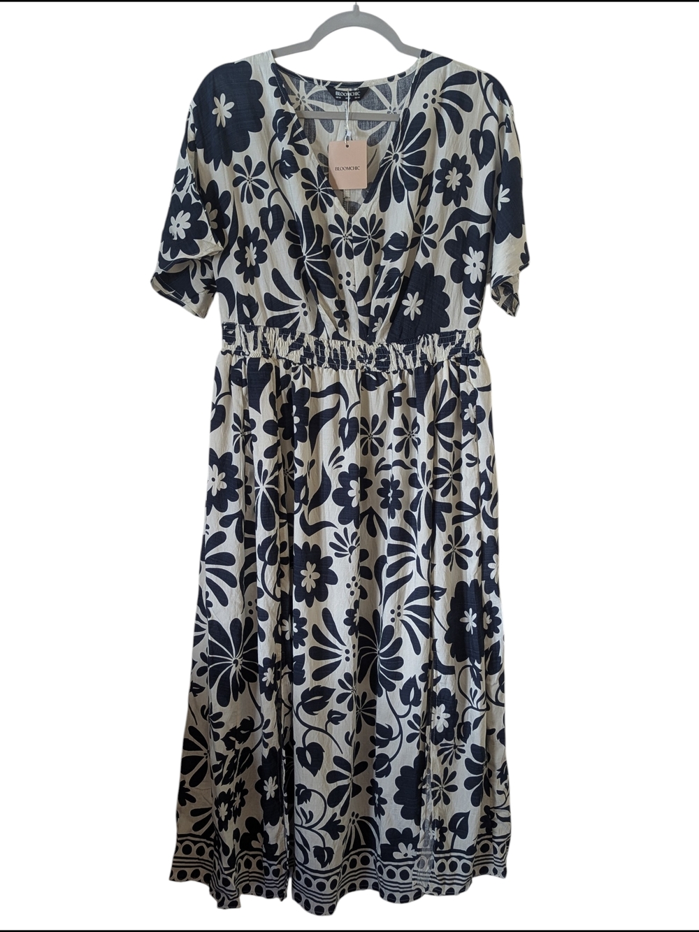 BloomChic Navy and Cream Floral Midi Dress